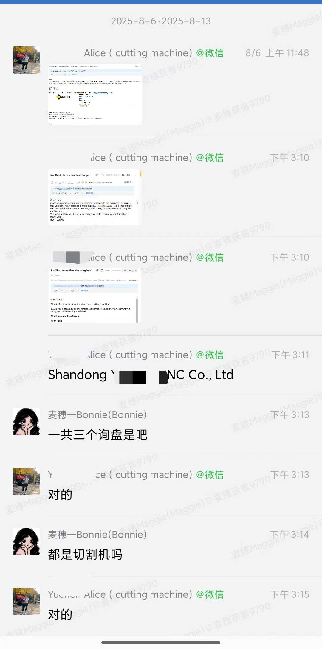 切割机外贸案例:一周3个精准询盘的聊天记录截图