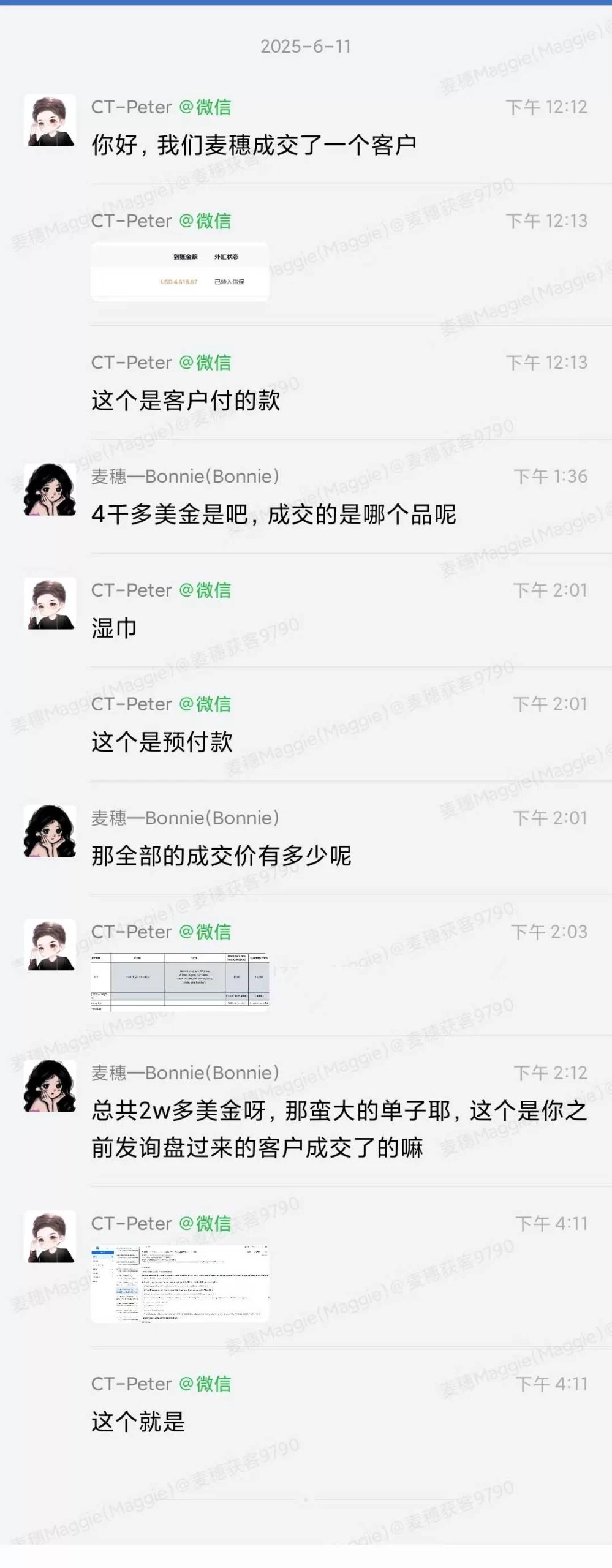 湿巾外贸案例:询盘客户成交2万多美金的聊天记录截图
