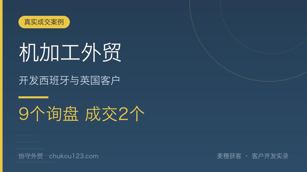 机加工外贸开发西班牙与英国客户，9个询盘 成交2个