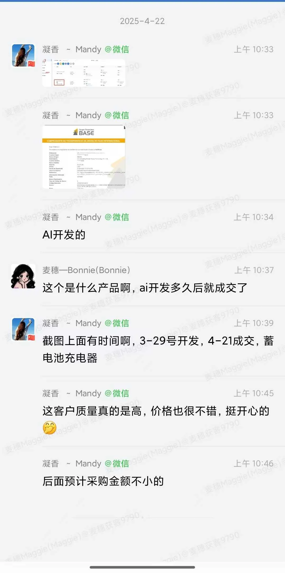 蓄电池充电器外贸案例:AI开发23天成交的聊天记录截图
